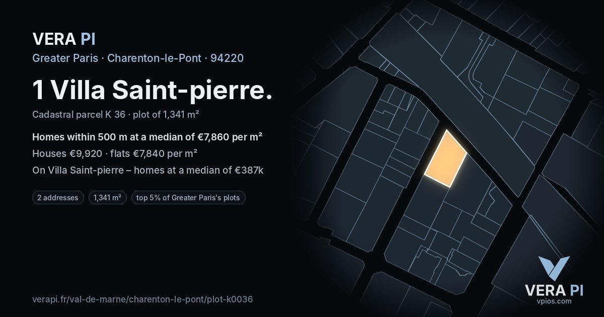 1 Villa Saint-pierre, Charenton-le-Pont at night – the plot lit, the parcels around coloured by the prices near them