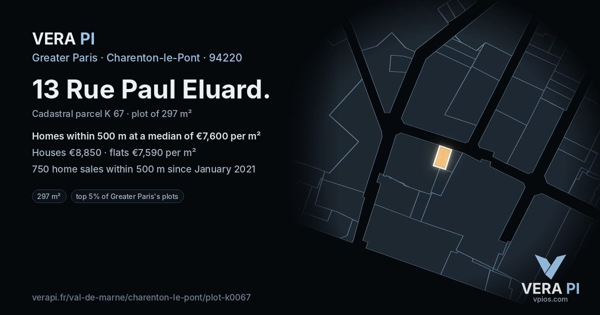 13 Rue Paul Eluard, Charenton-le-Pont at night – the plot lit, the parcels around coloured by the prices near them