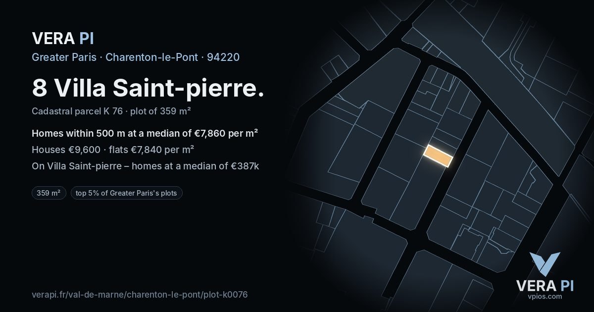 8 Villa Saint-pierre, Charenton-le-Pont at night – the plot lit, the parcels around coloured by the prices near them