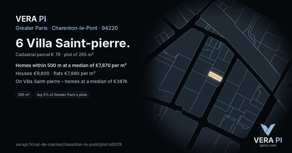 6 Villa Saint-pierre, Charenton-le-Pont at night – the plot lit, the parcels around coloured by the prices near them