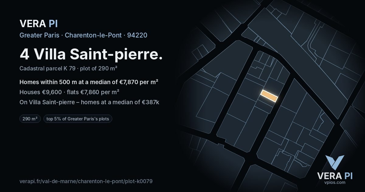 4 Villa Saint-pierre, Charenton-le-Pont at night – the plot lit, the parcels around coloured by the prices near them
