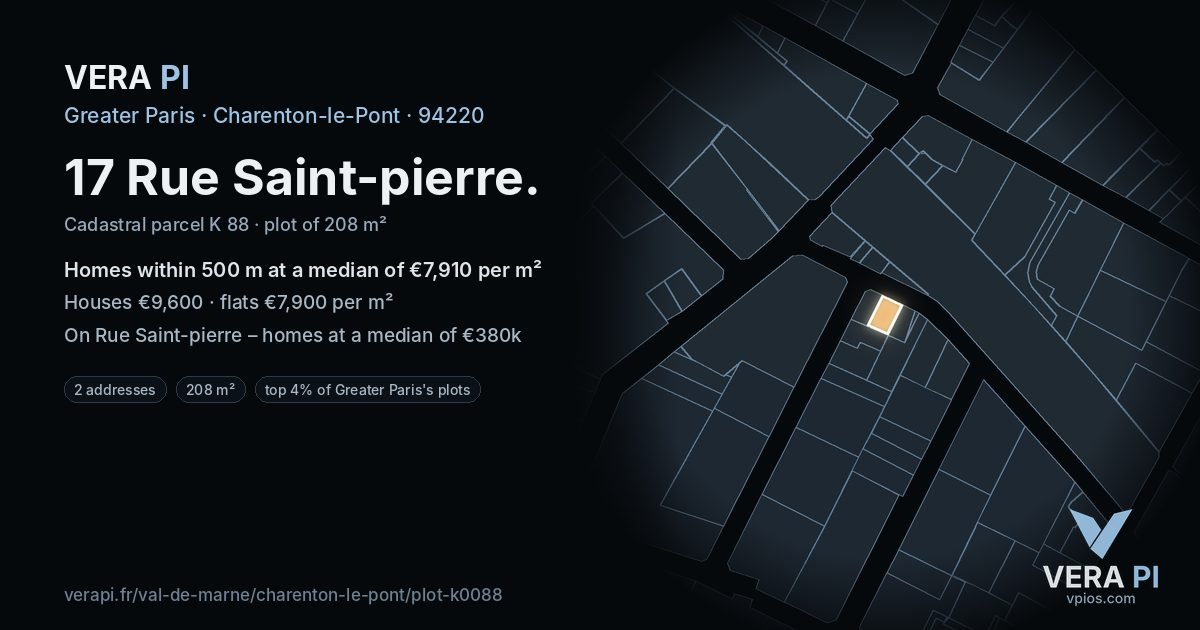 17 Rue Saint-pierre, Charenton-le-Pont at night – the plot lit, the parcels around coloured by the prices near them