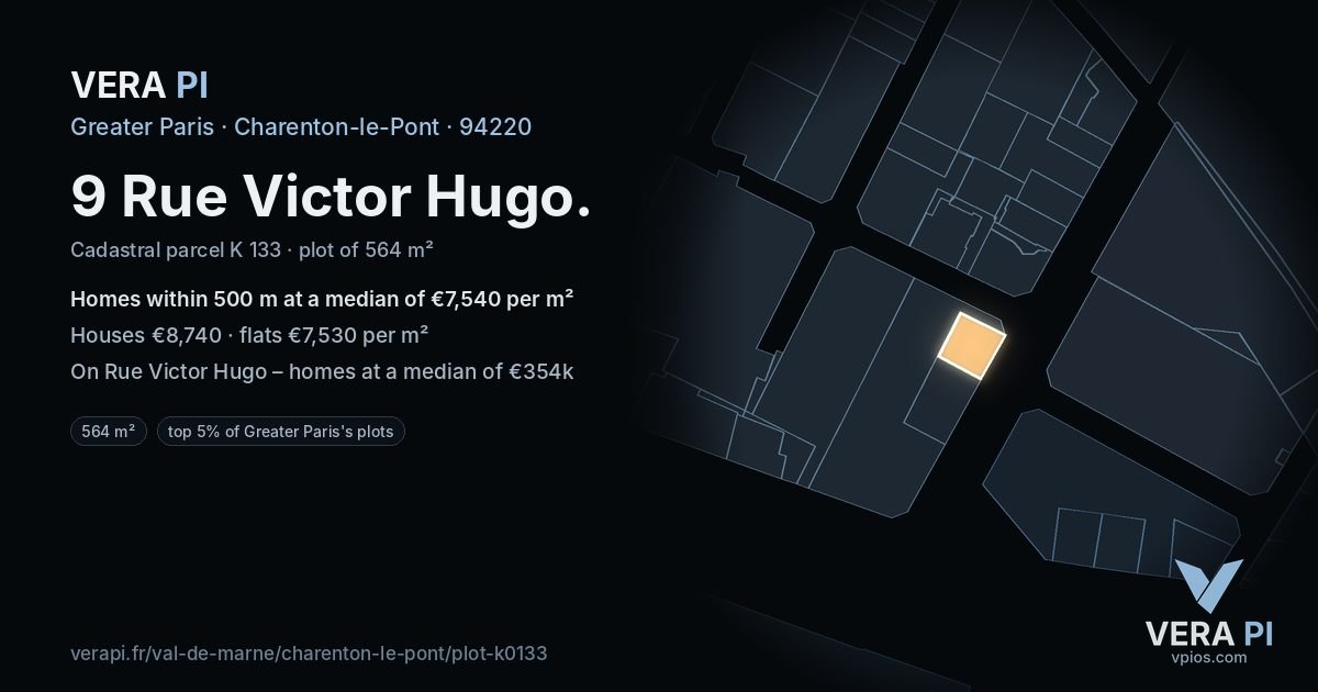 9 Rue Victor Hugo, Charenton-le-Pont at night – the plot lit, the parcels around coloured by the prices near them