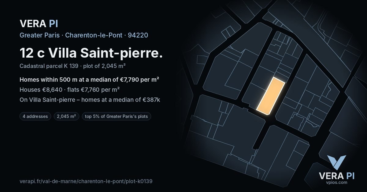 12 c Villa Saint-pierre, Charenton-le-Pont at night – the plot lit, the parcels around coloured by the prices near them