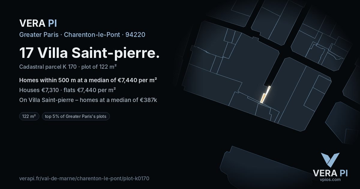 17 Villa Saint-pierre, Charenton-le-Pont at night – the plot lit, the parcels around coloured by the prices near them