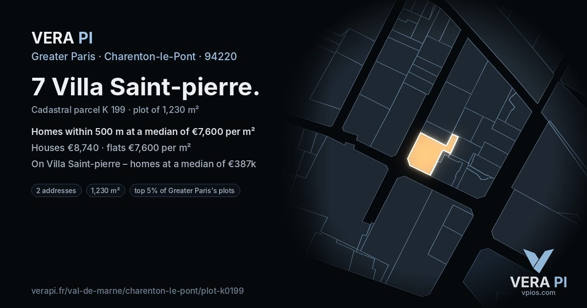 7 Villa Saint-pierre, Charenton-le-Pont at night – the plot lit, the parcels around coloured by the prices near them