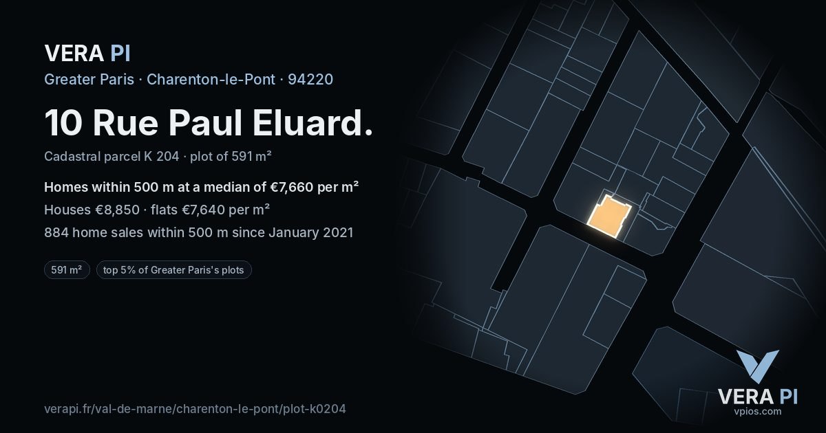 10 Rue Paul Eluard, Charenton-le-Pont at night – the plot lit, the parcels around coloured by the prices near them