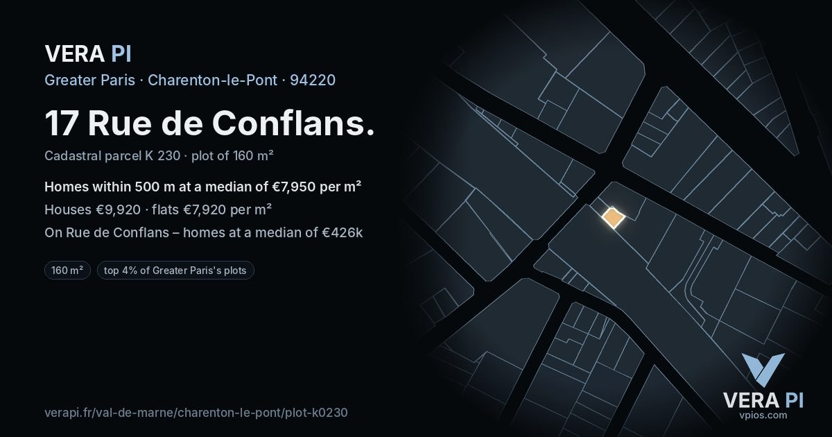 17 Rue de Conflans, Charenton-le-Pont at night – the plot lit, the parcels around coloured by the prices near them