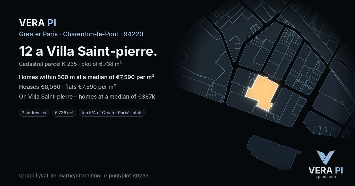 12 a Villa Saint-pierre, Charenton-le-Pont at night – the plot lit, the parcels around coloured by the prices near them