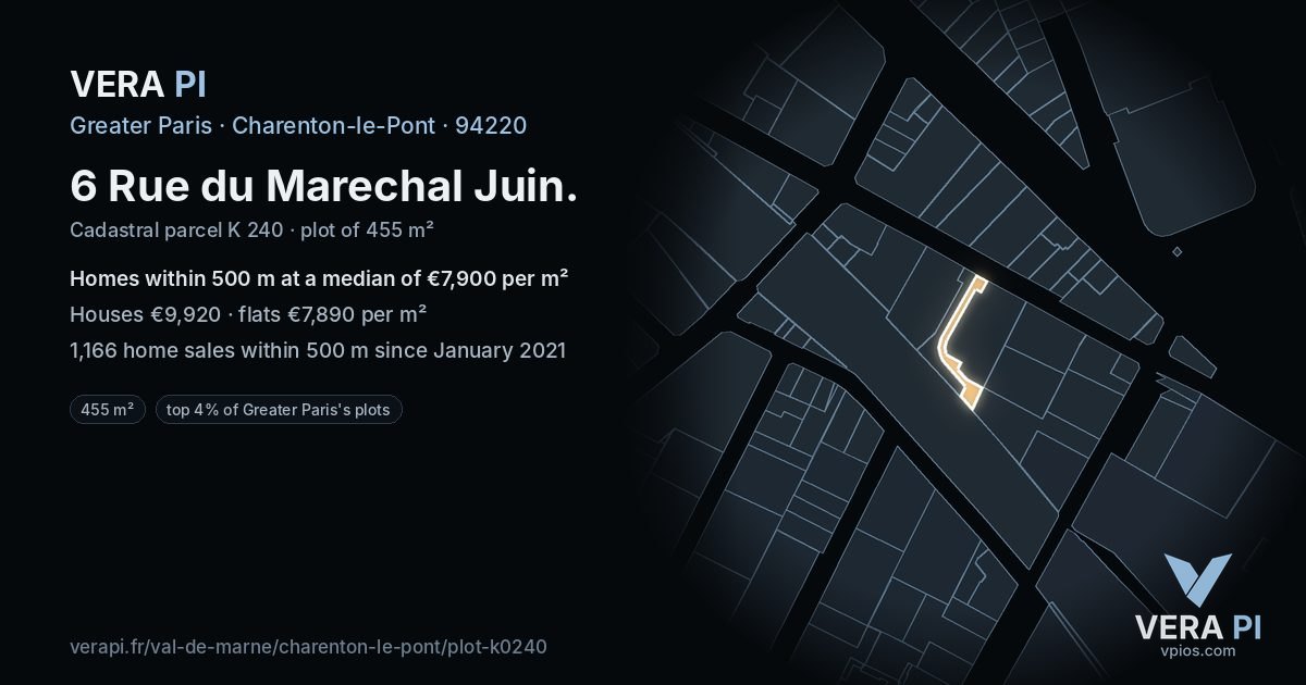 6 Rue du Marechal Juin, Charenton-le-Pont at night – the plot lit, the parcels around coloured by the prices near them