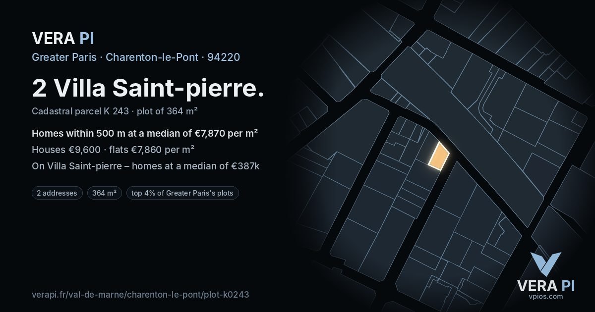 2 Villa Saint-pierre, Charenton-le-Pont at night – the plot lit, the parcels around coloured by the prices near them
