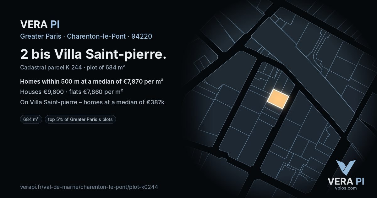 2 bis Villa Saint-pierre, Charenton-le-Pont at night – the plot lit, the parcels around coloured by the prices near them