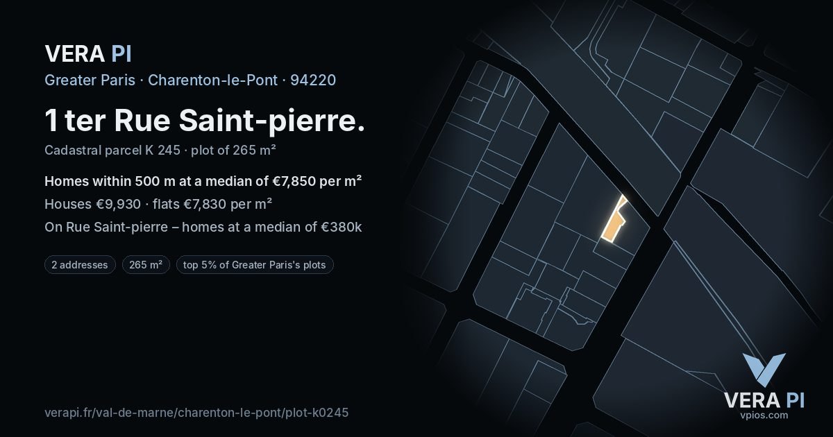 1 ter Rue Saint-pierre, Charenton-le-Pont at night – the plot lit, the parcels around coloured by the prices near them