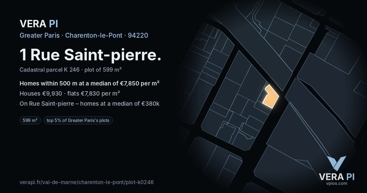 1 Rue Saint-pierre, Charenton-le-Pont at night – the plot lit, the parcels around coloured by the prices near them