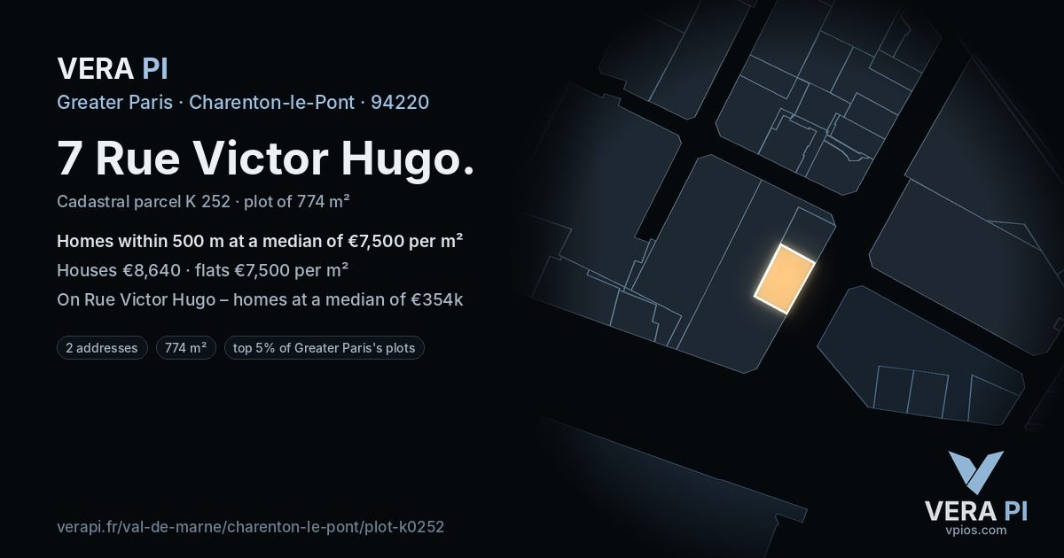 7 Rue Victor Hugo, Charenton-le-Pont at night – the plot lit, the parcels around coloured by the prices near them