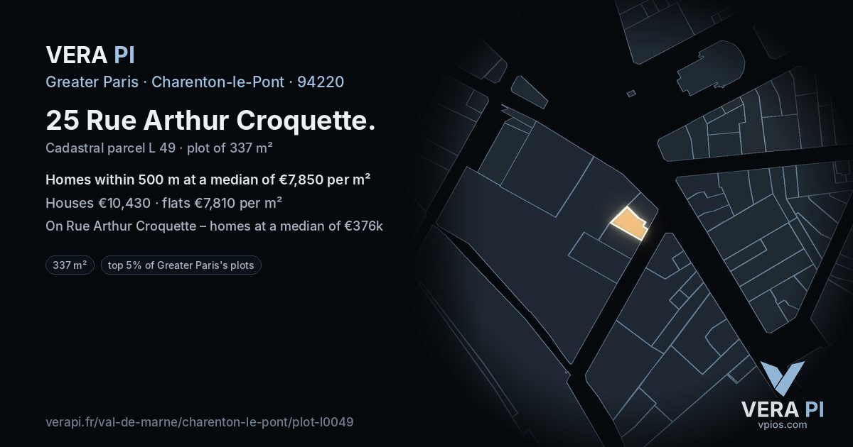 25 Rue Arthur Croquette, Charenton-le-Pont at night – the plot lit, the parcels around coloured by the prices near them