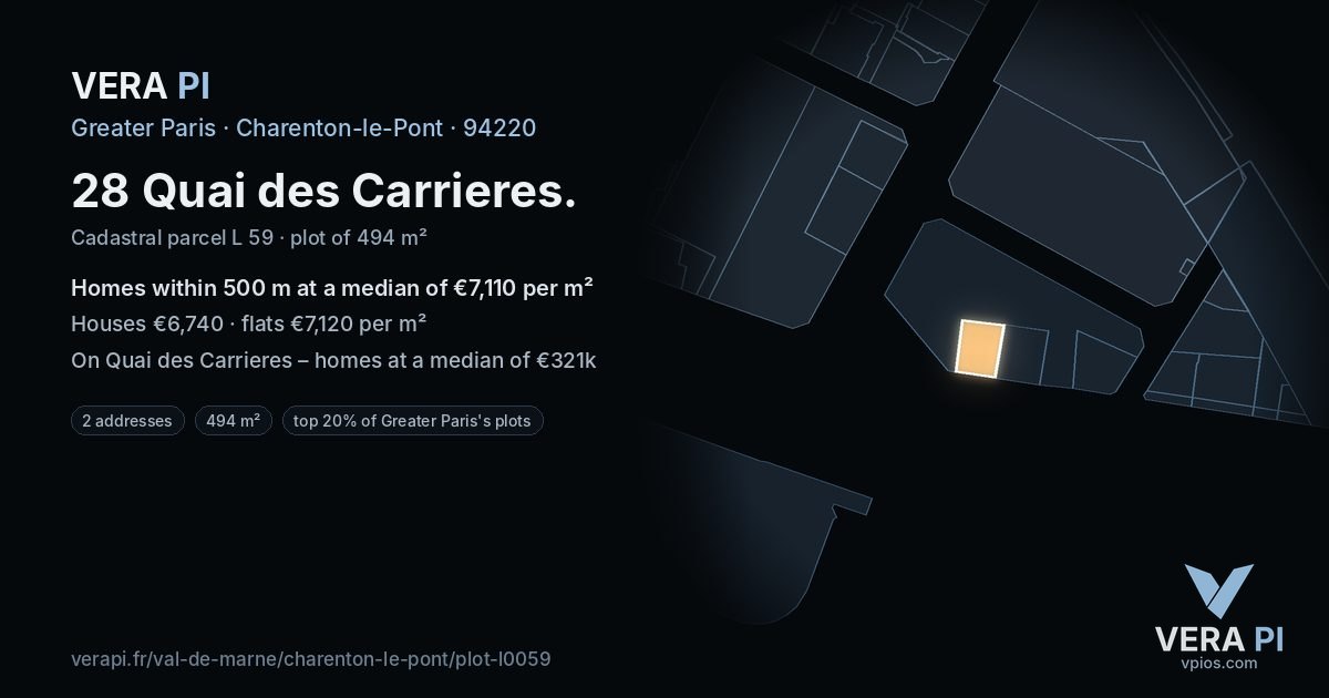 28 Quai des Carrieres, Charenton-le-Pont at night – the plot lit, the parcels around coloured by the prices near them