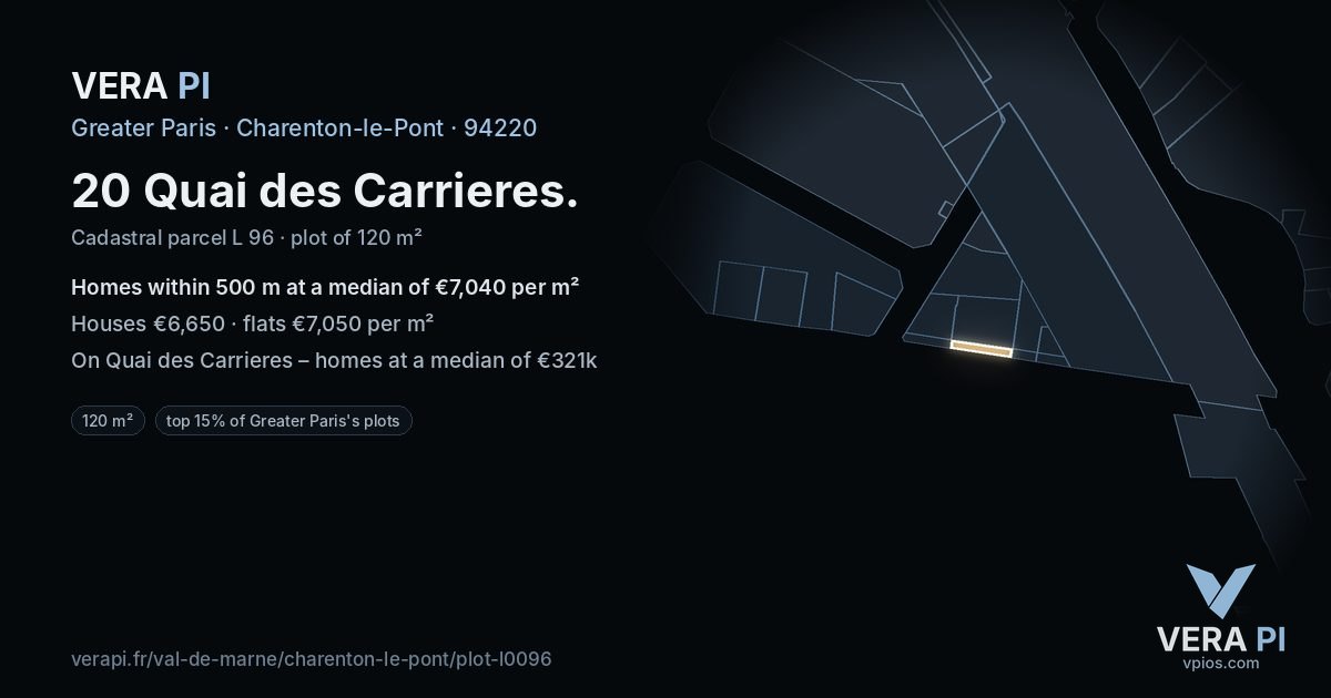 20 Quai des Carrieres, Charenton-le-Pont at night – the plot lit, the parcels around coloured by the prices near them