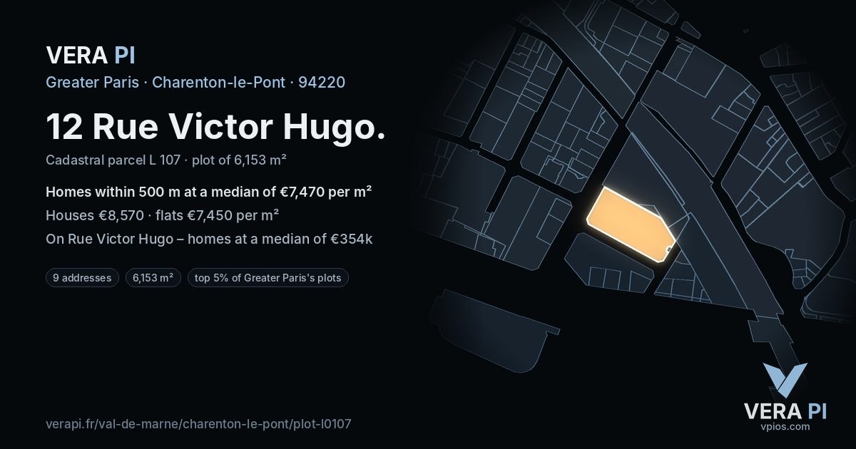 12 Rue Victor Hugo, Charenton-le-Pont at night – the plot lit, the parcels around coloured by the prices near them