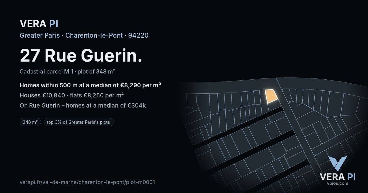 27 Rue Guerin, Charenton-le-Pont at night – the plot lit, the parcels around coloured by the prices near them