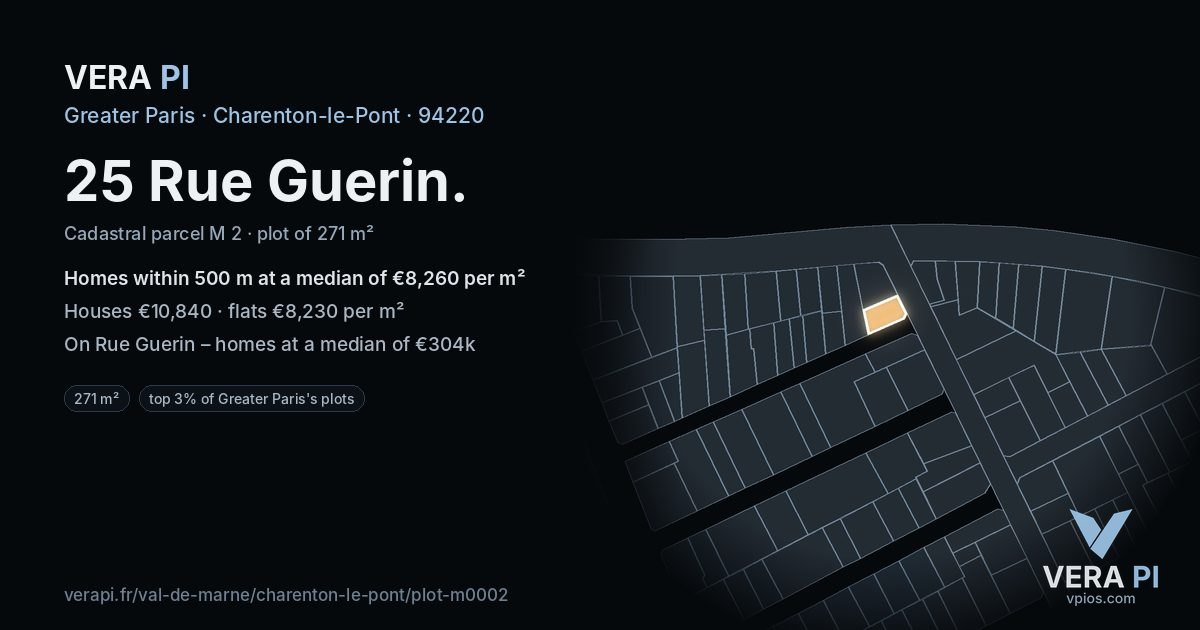 25 Rue Guerin, Charenton-le-Pont at night – the plot lit, the parcels around coloured by the prices near them