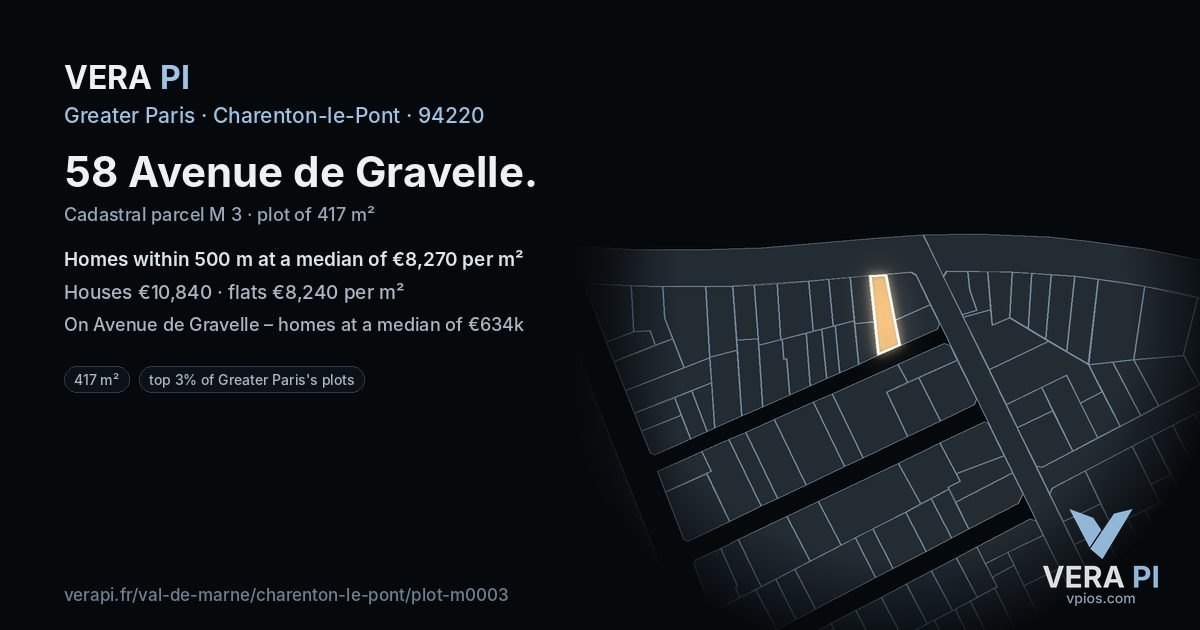58 Avenue de Gravelle, Charenton-le-Pont at night – the plot lit, the parcels around coloured by the prices near them