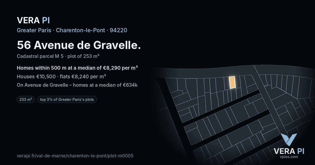56 Avenue de Gravelle, Charenton-le-Pont at night – the plot lit, the parcels around coloured by the prices near them