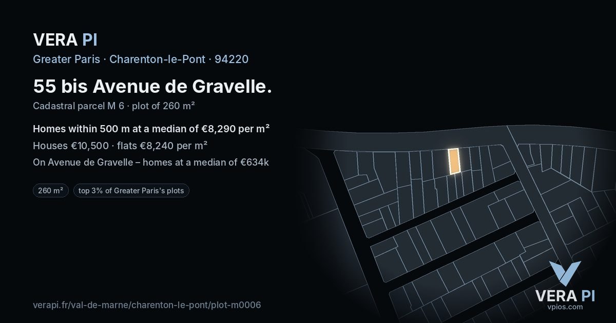 55 bis Avenue de Gravelle, Charenton-le-Pont at night – the plot lit, the parcels around coloured by the prices near them