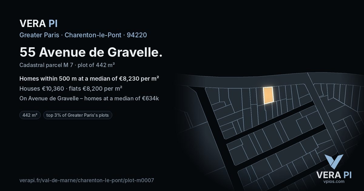 55 Avenue de Gravelle, Charenton-le-Pont at night – the plot lit, the parcels around coloured by the prices near them