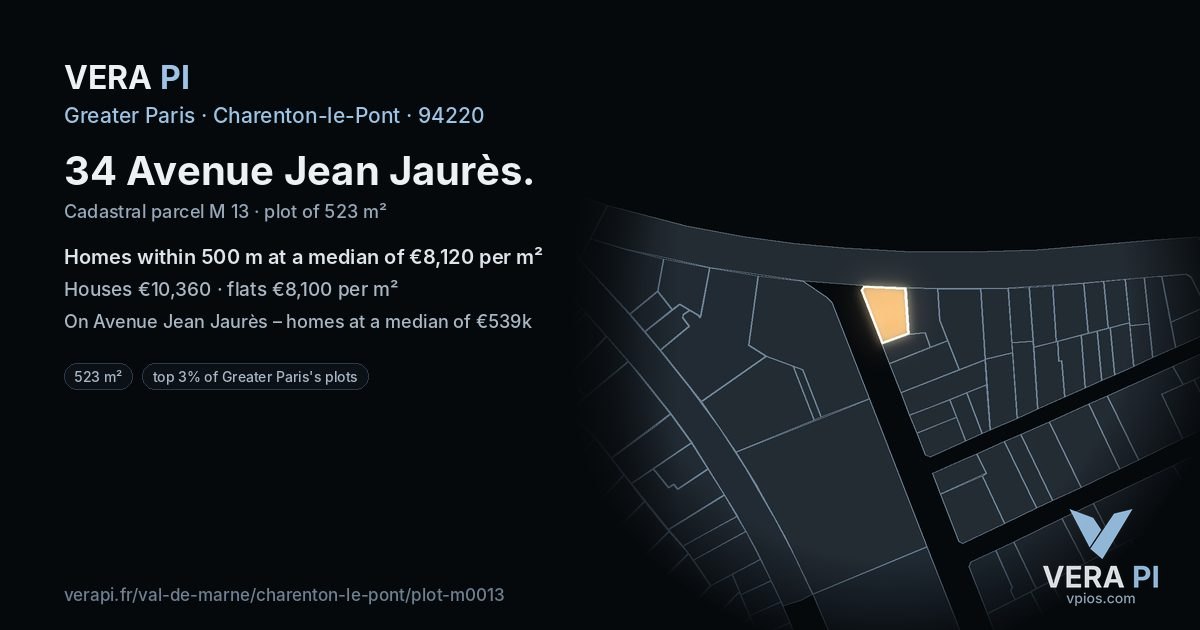 34 Avenue Jean Jaurès, Charenton-le-Pont at night – the plot lit, the parcels around coloured by the prices near them