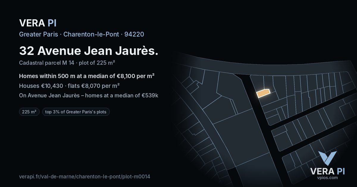 32 Avenue Jean Jaurès, Charenton-le-Pont at night – the plot lit, the parcels around coloured by the prices near them