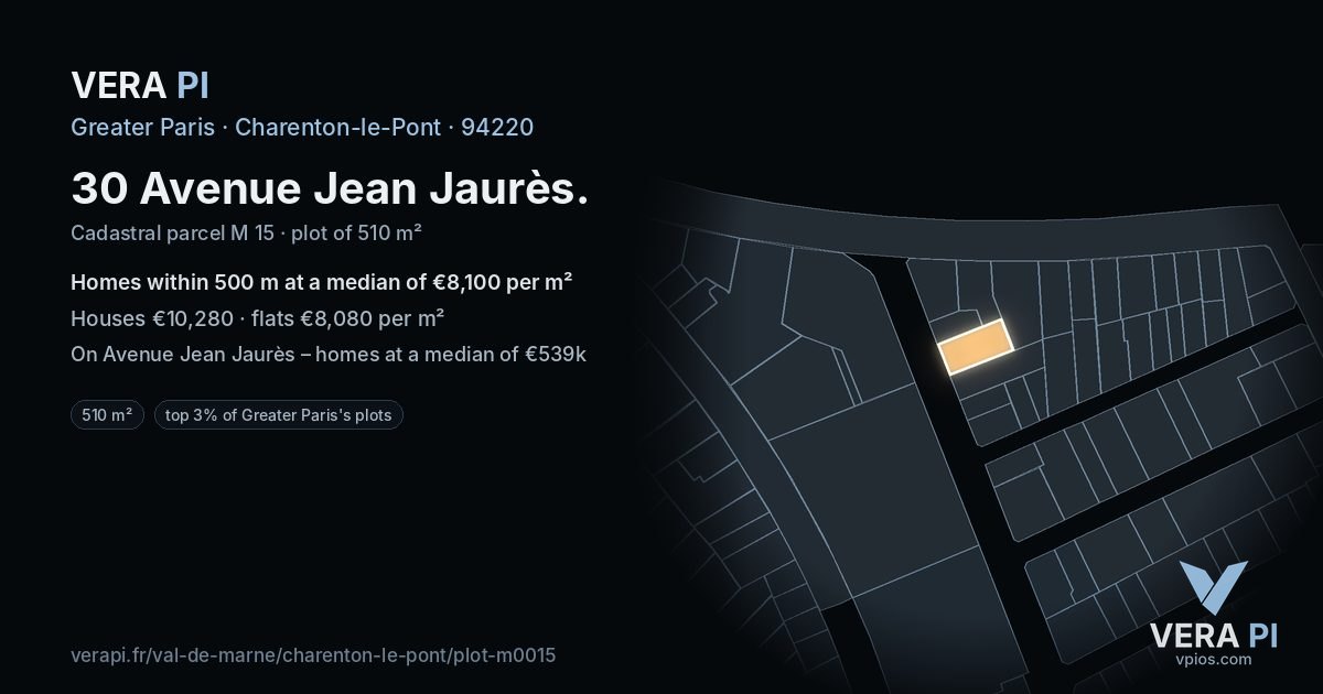 30 Avenue Jean Jaurès, Charenton-le-Pont at night – the plot lit, the parcels around coloured by the prices near them