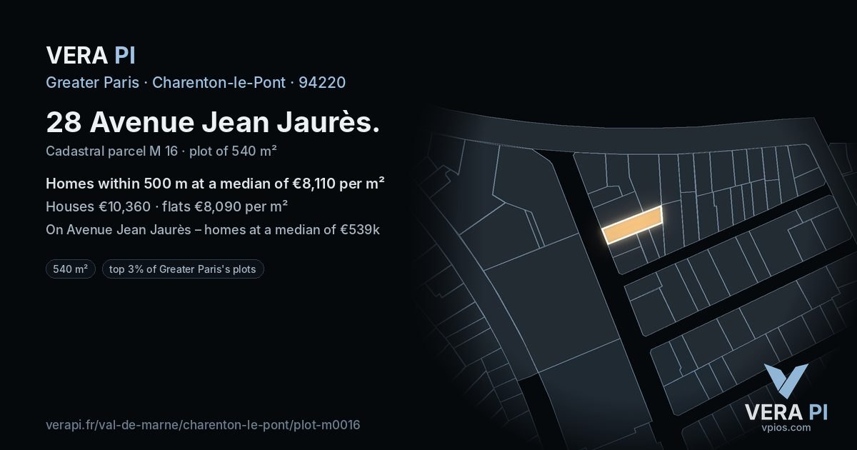 28 Avenue Jean Jaurès, Charenton-le-Pont at night – the plot lit, the parcels around coloured by the prices near them