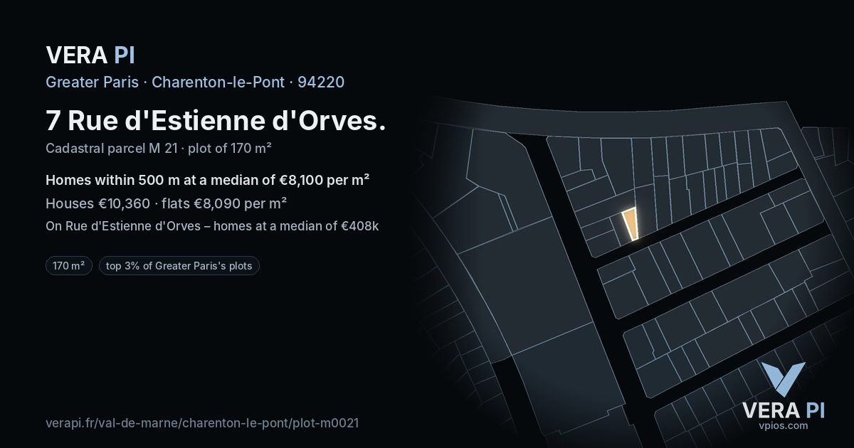 7 Rue d'Estienne d'Orves, Charenton-le-Pont at night – the plot lit, the parcels around coloured by the prices near them