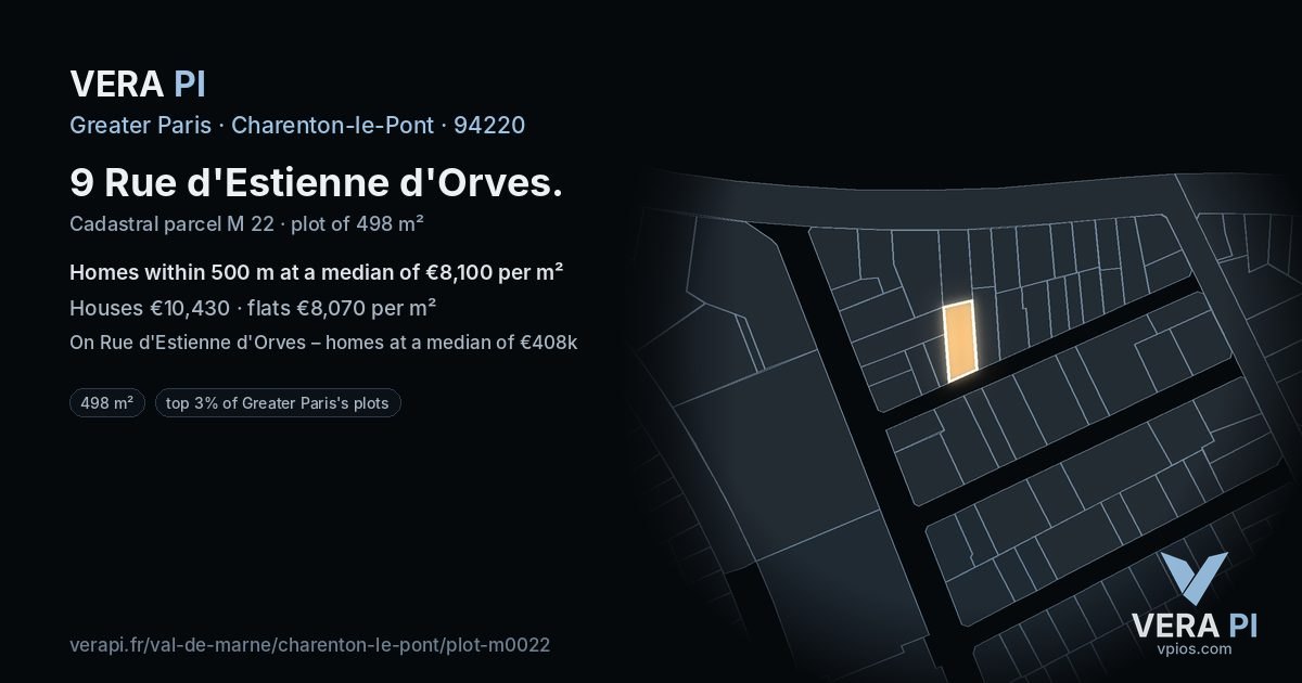 9 Rue d'Estienne d'Orves, Charenton-le-Pont at night – the plot lit, the parcels around coloured by the prices near them