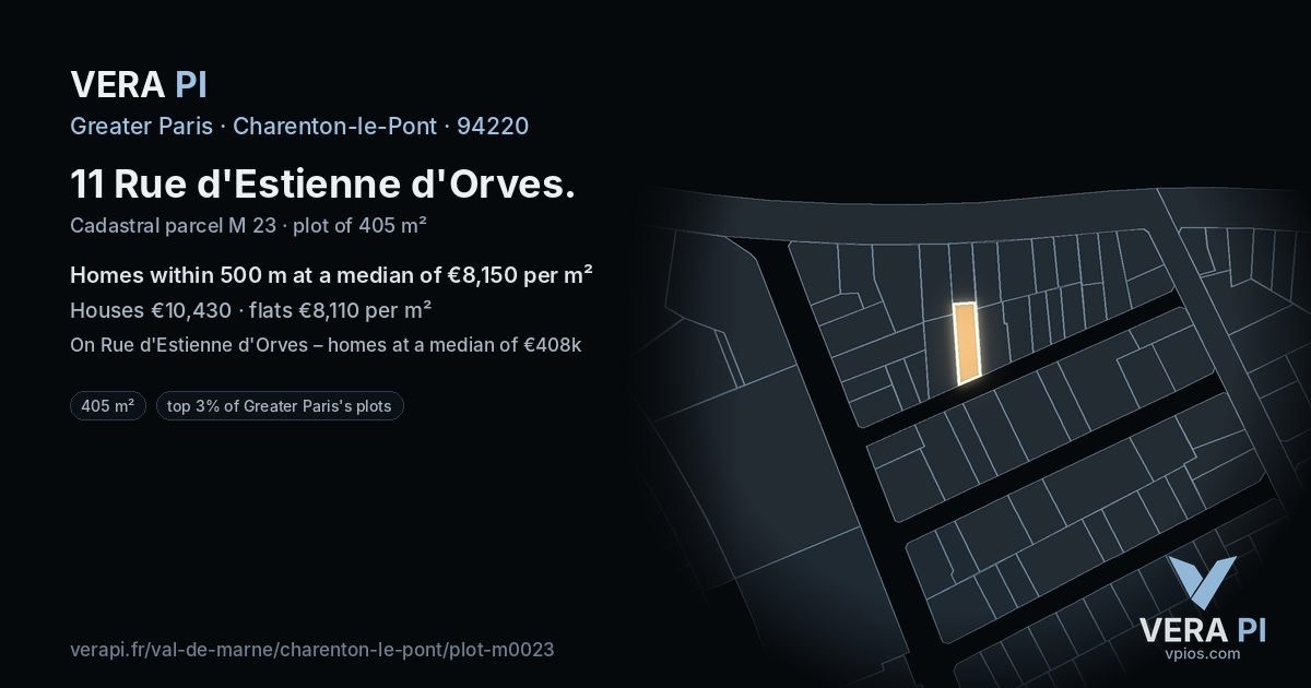 11 Rue d'Estienne d'Orves, Charenton-le-Pont at night – the plot lit, the parcels around coloured by the prices near them