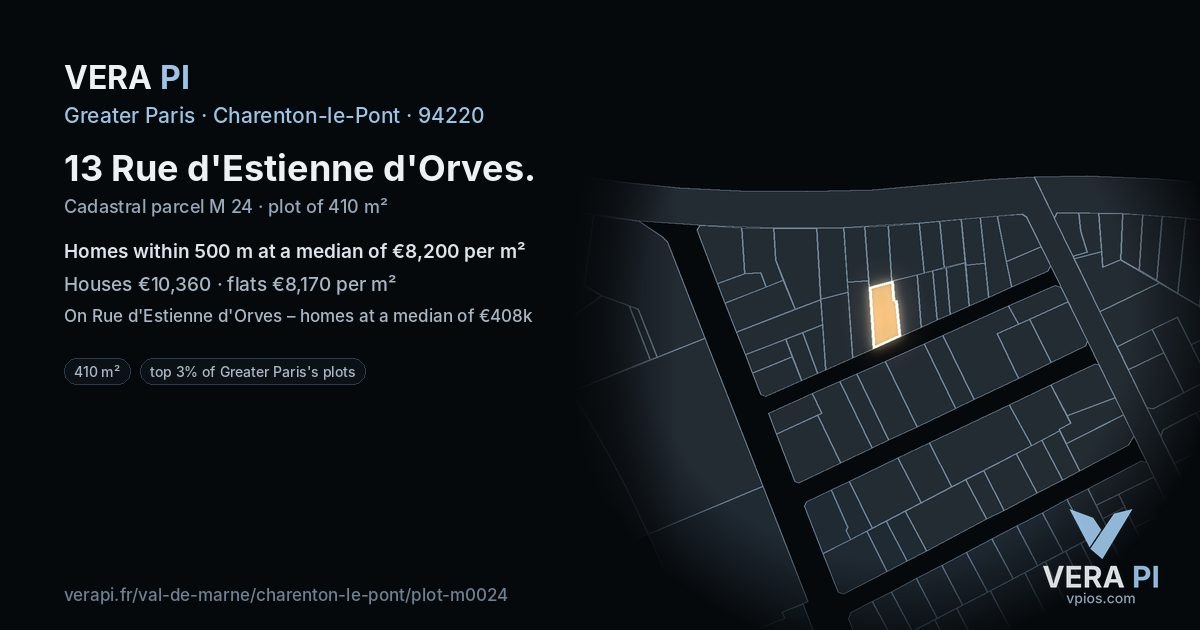 13 Rue d'Estienne d'Orves, Charenton-le-Pont at night – the plot lit, the parcels around coloured by the prices near them