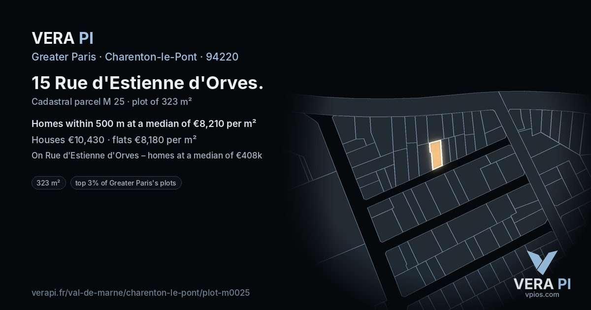 15 Rue d'Estienne d'Orves, Charenton-le-Pont at night – the plot lit, the parcels around coloured by the prices near them