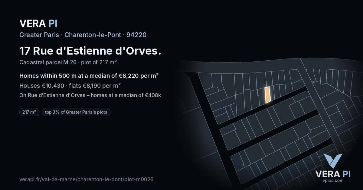 17 Rue d'Estienne d'Orves, Charenton-le-Pont at night – the plot lit, the parcels around coloured by the prices near them