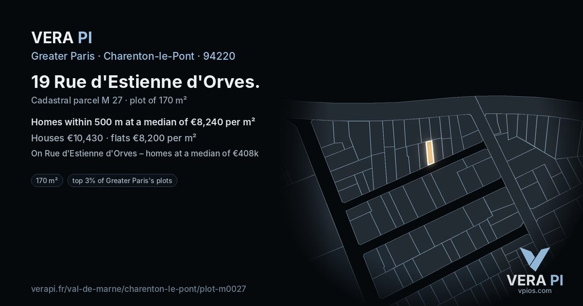 19 Rue d'Estienne d'Orves, Charenton-le-Pont at night – the plot lit, the parcels around coloured by the prices near them