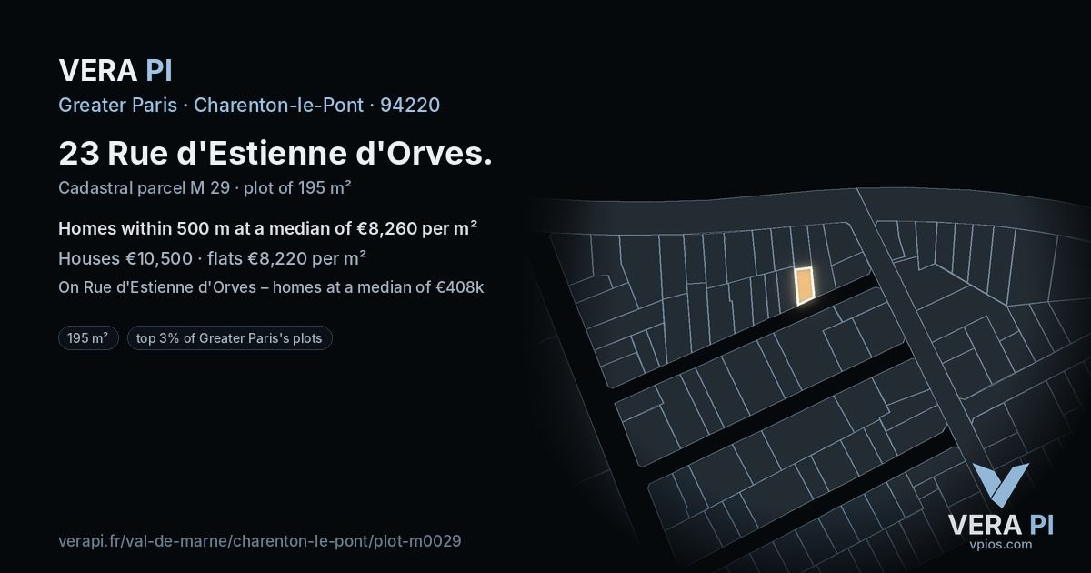 23 Rue d'Estienne d'Orves, Charenton-le-Pont at night – the plot lit, the parcels around coloured by the prices near them