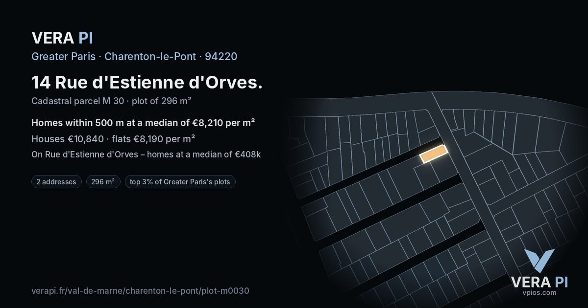 14 Rue d'Estienne d'Orves, Charenton-le-Pont at night – the plot lit, the parcels around coloured by the prices near them