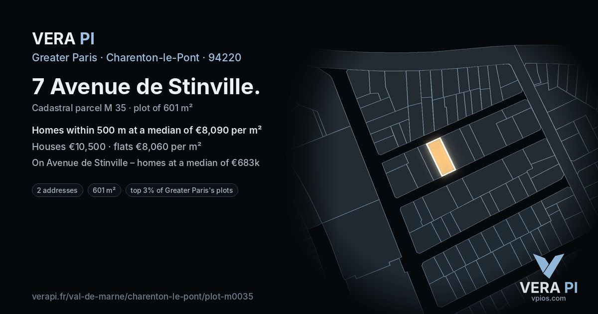 7 Avenue de Stinville, Charenton-le-Pont at night – the plot lit, the parcels around coloured by the prices near them