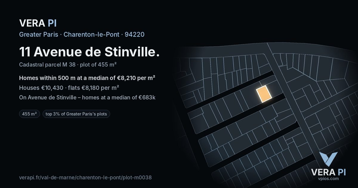 11 Avenue de Stinville, Charenton-le-Pont at night – the plot lit, the parcels around coloured by the prices near them