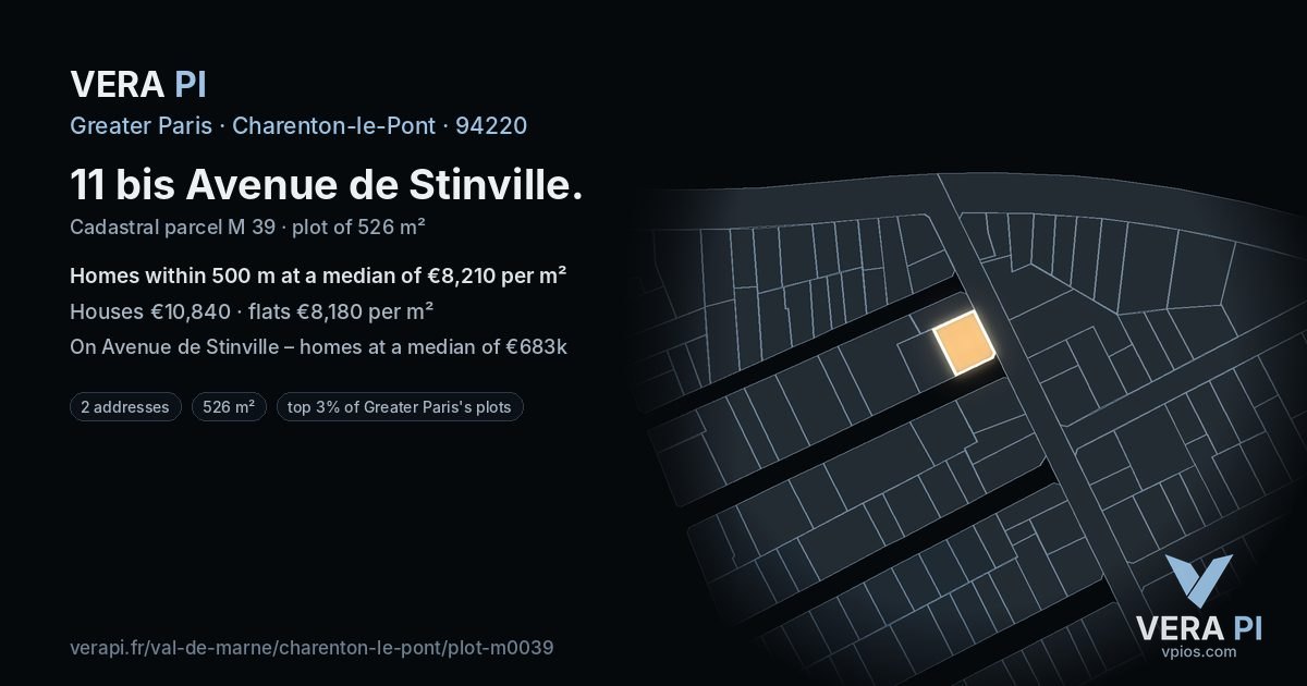 11 bis Avenue de Stinville, Charenton-le-Pont at night – the plot lit, the parcels around coloured by the prices near them