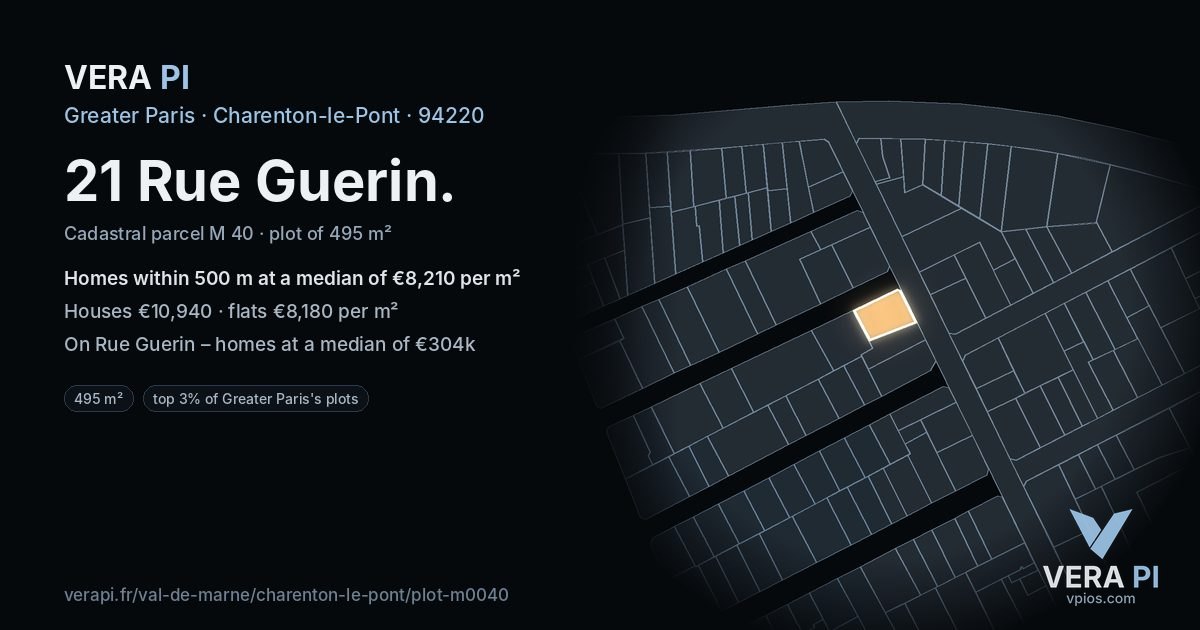 21 Rue Guerin, Charenton-le-Pont at night – the plot lit, the parcels around coloured by the prices near them