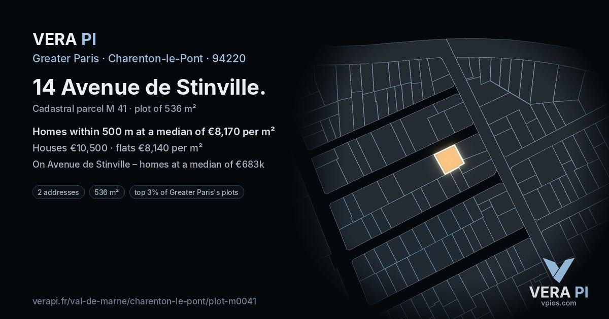 14 Avenue de Stinville, Charenton-le-Pont at night – the plot lit, the parcels around coloured by the prices near them