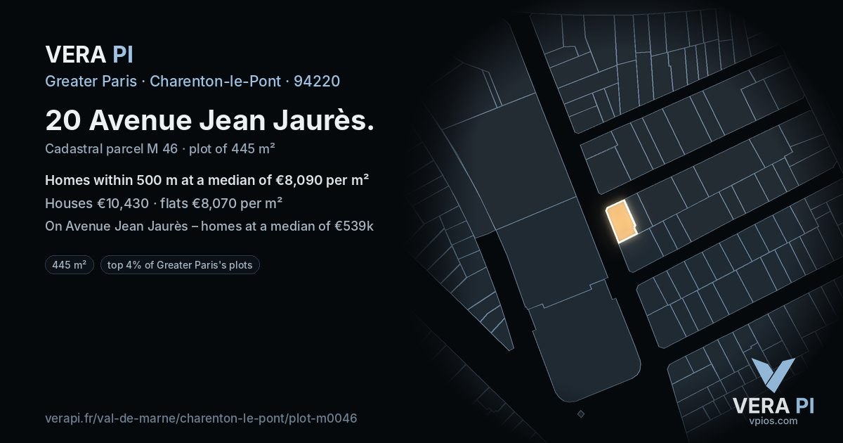 20 Avenue Jean Jaurès, Charenton-le-Pont at night – the plot lit, the parcels around coloured by the prices near them