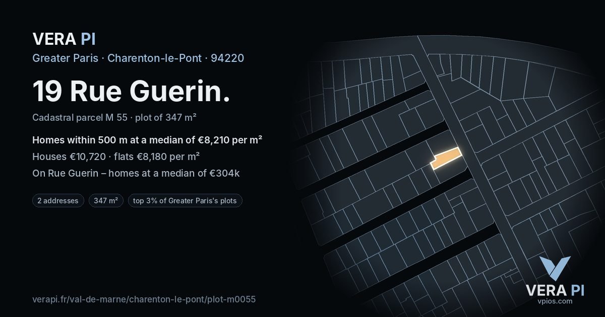 19 Rue Guerin, Charenton-le-Pont at night – the plot lit, the parcels around coloured by the prices near them