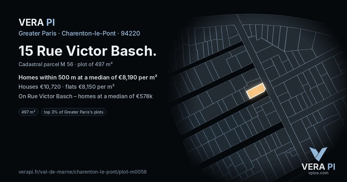 15 Rue Victor Basch, Charenton-le-Pont at night – the plot lit, the parcels around coloured by the prices near them